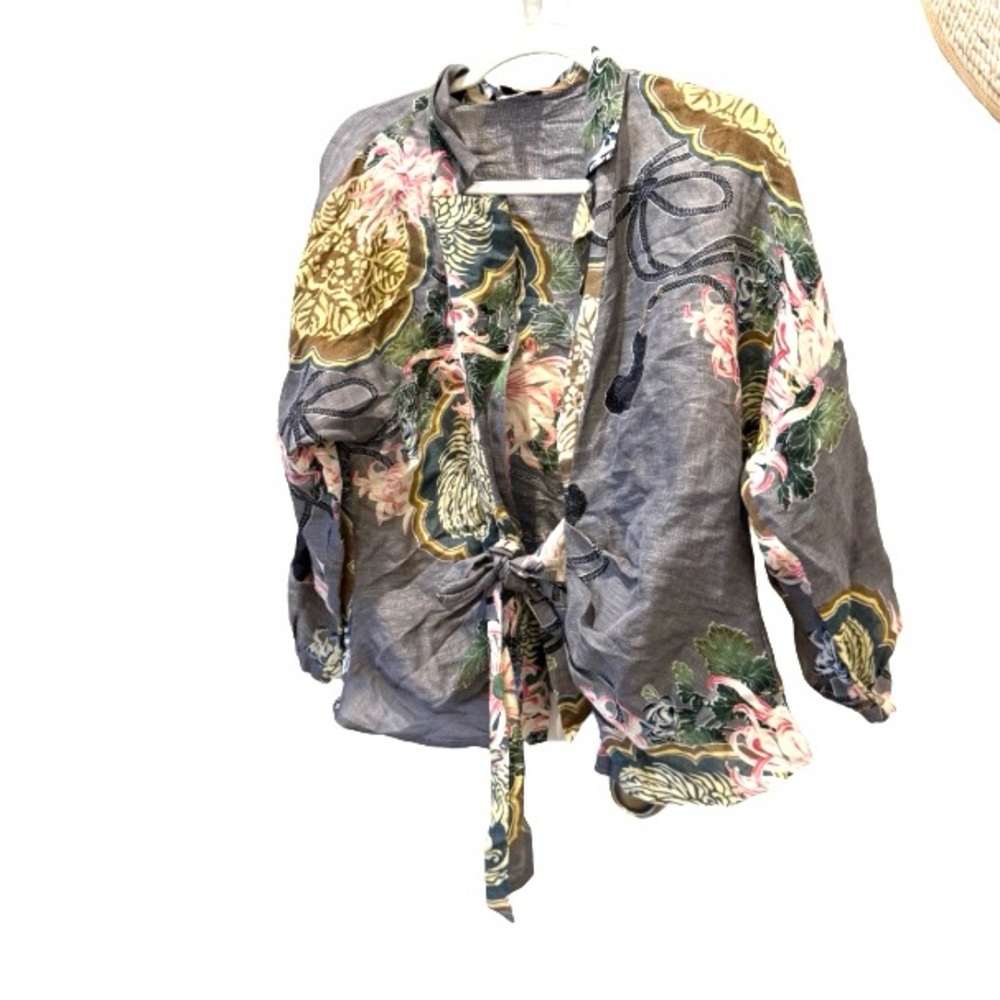 Atorie silk and linen kimono wrap top large